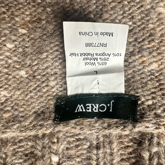 J.Crew Lrg Beige Speckled Deep V Chunky Wool Mohair Angora Pouch Pocket Sweater - Picture 3 of 4